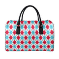 White Red And Blue Argyle Pattern Print Leather Duffel Bag