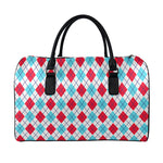White Red And Blue Argyle Pattern Print Leather Duffle Bag