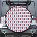 White Red And Blue Argyle Pattern Print Leather Spare Tire Cover
