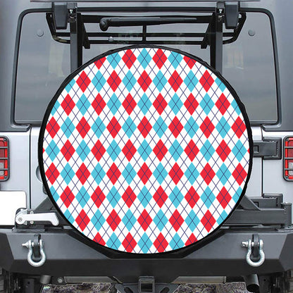 White Red And Blue Argyle Pattern Print Leather Spare Tire Cover