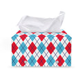 White Red And Blue Argyle Pattern Print Leather Tissue Box Cover