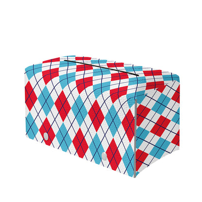 White Red And Blue Argyle Pattern Print Leather Tissue Box Cover