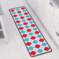 White Red And Blue Argyle Pattern Print Long Kitchen Mat