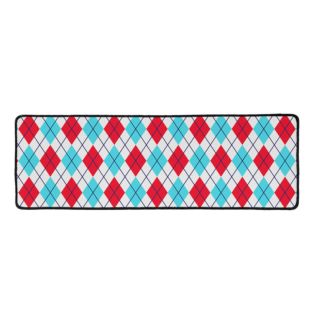 White Red And Blue Argyle Pattern Print Long Kitchen Mat