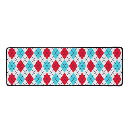 White Red And Blue Argyle Pattern Print Long Kitchen Mat