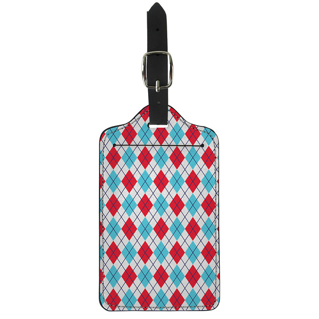 White Red And Blue Argyle Pattern Print Luggage Tag