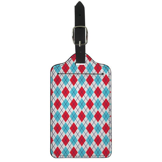 White Red And Blue Argyle Pattern Print Luggage Tag