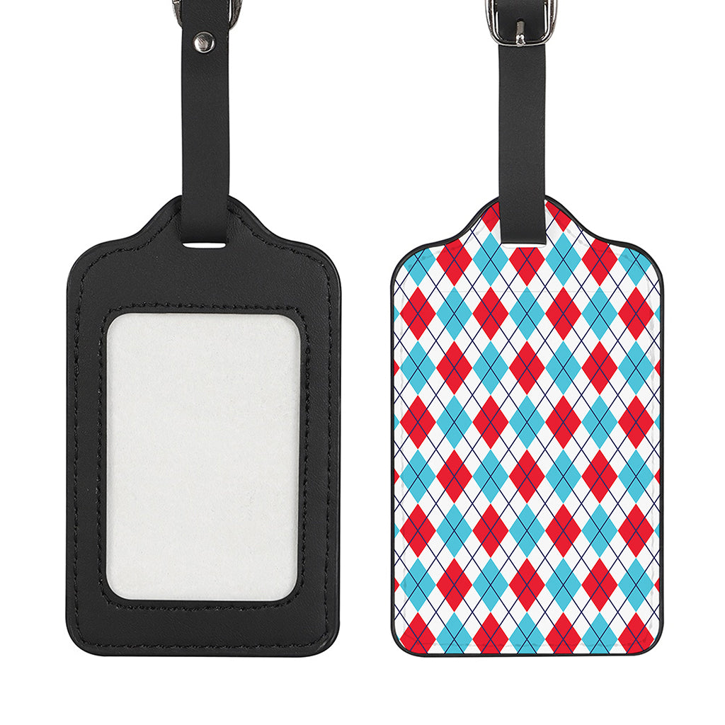 White Red And Blue Argyle Pattern Print Luggage Tag