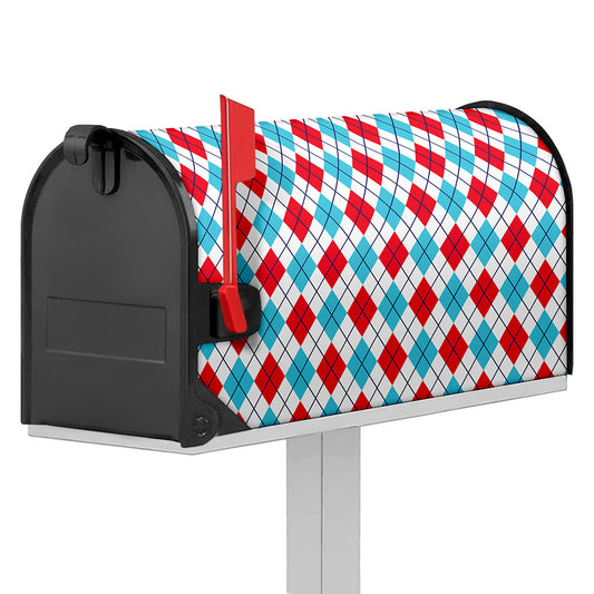 White Red And Blue Argyle Pattern Print Mailbox Cover