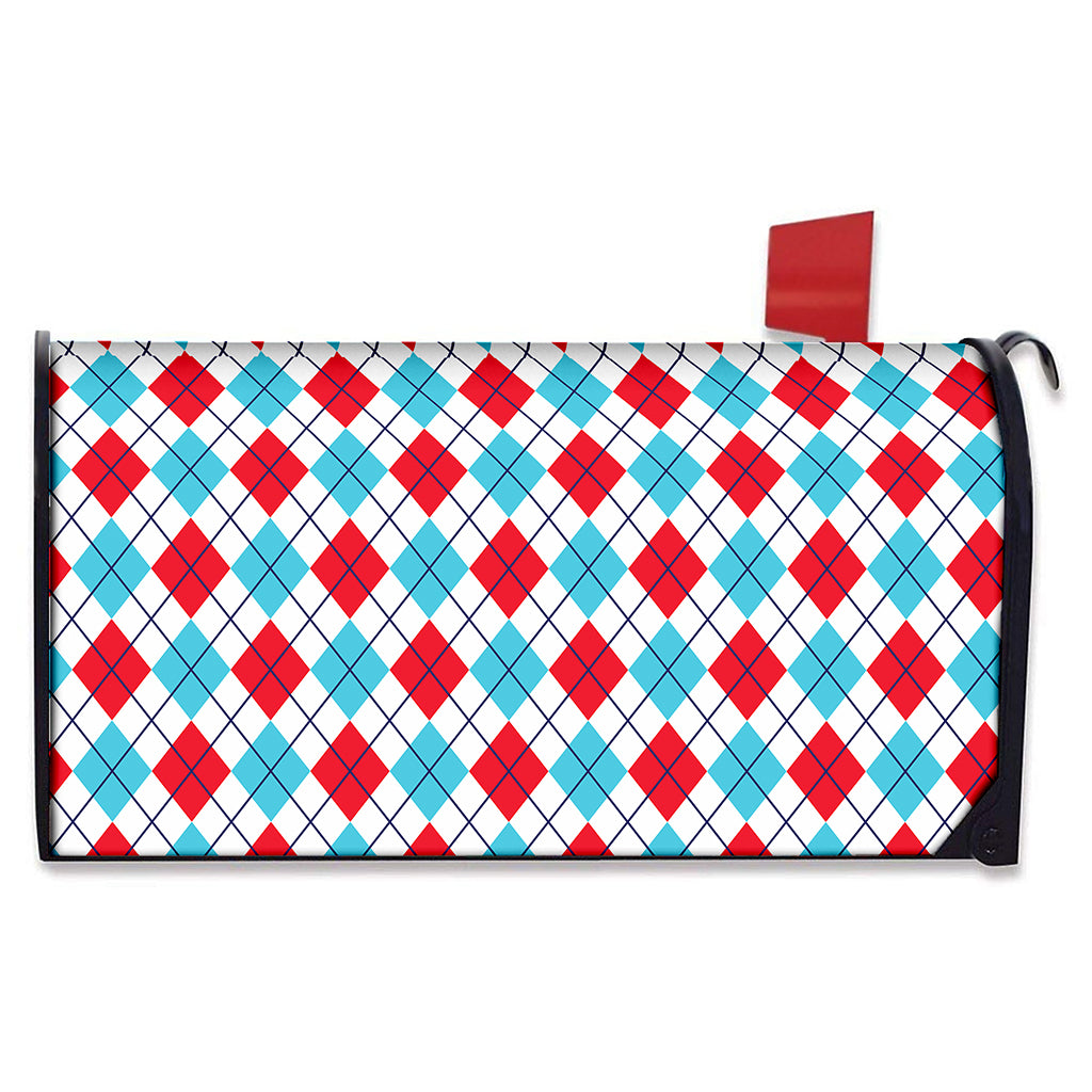 White Red And Blue Argyle Pattern Print Mailbox Cover