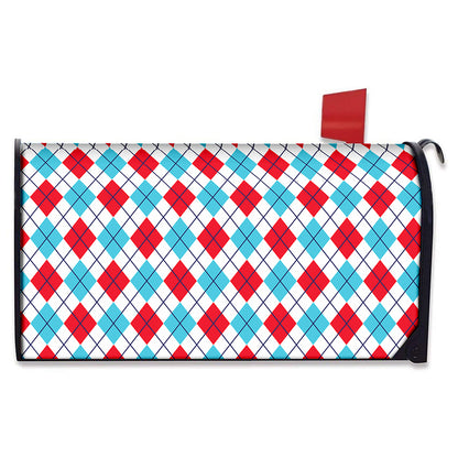 White Red And Blue Argyle Pattern Print Mailbox Cover