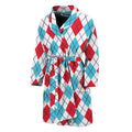 White Red And Blue Argyle Pattern Print Men's Bathrobe
