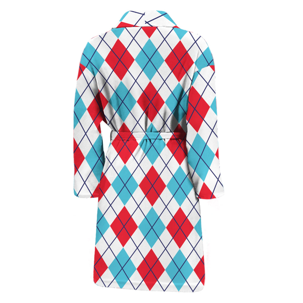 White Red And Blue Argyle Pattern Print Men's Bathrobe