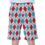 White Red And Blue Argyle Pattern Print Men's Beach Shorts