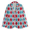 White Red And Blue Argyle Pattern Print Men's Blazer