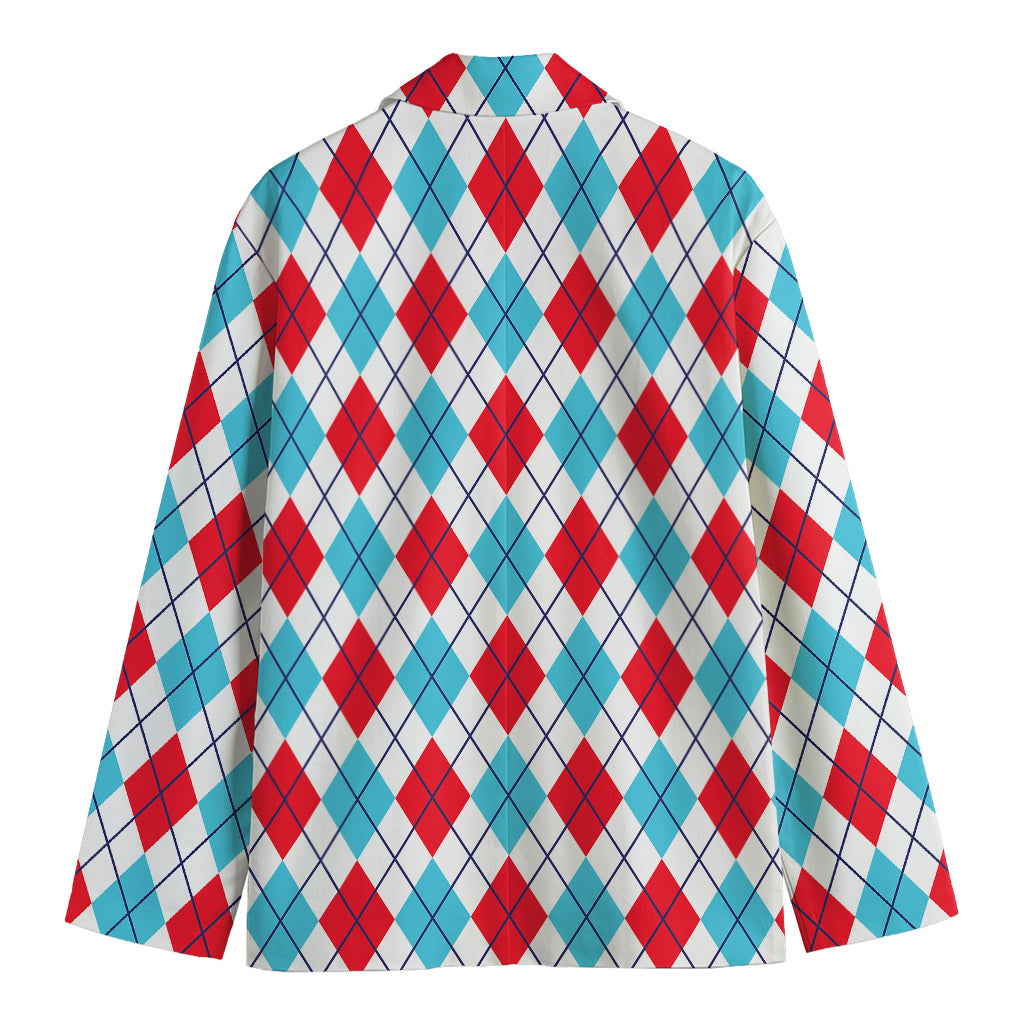 White Red And Blue Argyle Pattern Print Men's Blazer