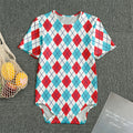 White Red And Blue Argyle Pattern Print Men's Bodysuit