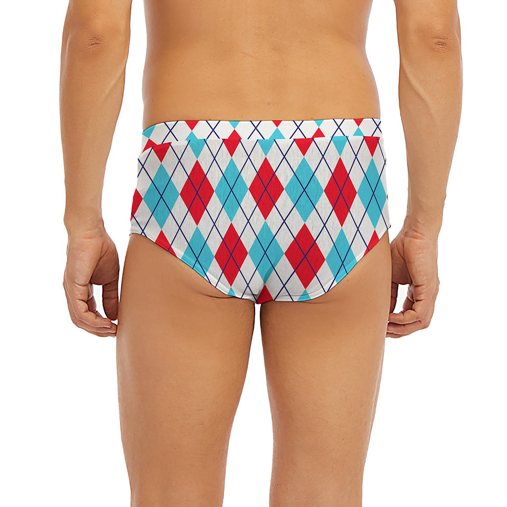 White Red And Blue Argyle Pattern Print Men's Briefs