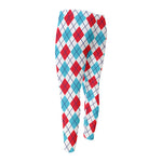 White Red And Blue Argyle Pattern Print Men's Compression Pants