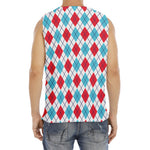 White Red And Blue Argyle Pattern Print Men's Fitness Tank Top