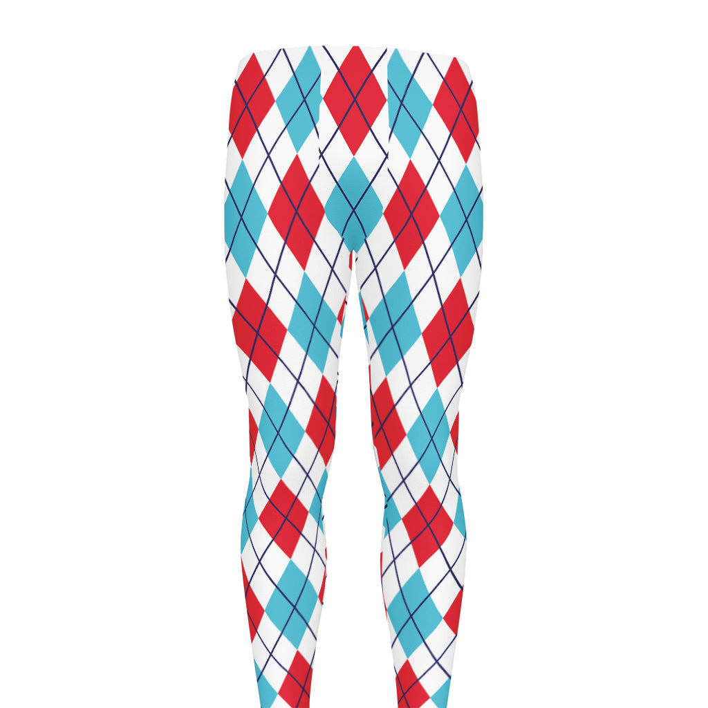 White Red And Blue Argyle Pattern Print Men's leggings