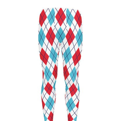 White Red And Blue Argyle Pattern Print Men's leggings