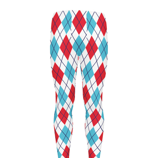 White Red And Blue Argyle Pattern Print Men's leggings