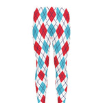 White Red And Blue Argyle Pattern Print Men's leggings
