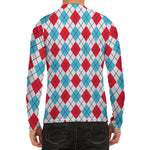 White Red And Blue Argyle Pattern Print Men's Long Sleeve Rash Guard