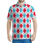 White Red And Blue Argyle Pattern Print Men's Polo Shirt