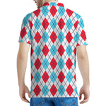 White Red And Blue Argyle Pattern Print Men's Polo Shirt