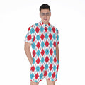 White Red And Blue Argyle Pattern Print Men's Romper