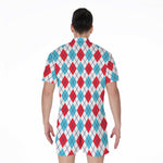 White Red And Blue Argyle Pattern Print Men's Rompers