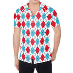 White Red And Blue Argyle Pattern Print Men's Shirt