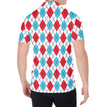 White Red And Blue Argyle Pattern Print Men's Shirt