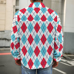 White Red And Blue Argyle Pattern Print Men's Shirt Jacket