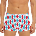 White Red And Blue Argyle Pattern Print Men's Short Boxer Briefs