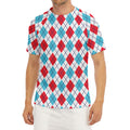 White Red And Blue Argyle Pattern Print Men's Short Sleeve Rash Guard