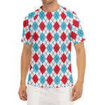 White Red And Blue Argyle Pattern Print Men's Short Sleeve Rash Guard