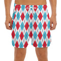 White Red And Blue Argyle Pattern Print Men's Split Running Shorts