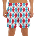White Red And Blue Argyle Pattern Print Men's Split Running Shorts
