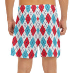 White Red And Blue Argyle Pattern Print Men's Split Running Shorts
