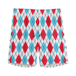 White Red And Blue Argyle Pattern Print Men's Sports Shorts