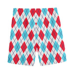 White Red And Blue Argyle Pattern Print Men's Sports Shorts