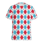 White Red And Blue Argyle Pattern Print Men's Sports T-Shirt