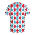 White Red And Blue Argyle Pattern Print Men's Sports T-Shirt