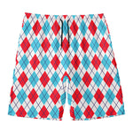 White Red And Blue Argyle Pattern Print Men's Swim Trunks