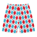 White Red And Blue Argyle Pattern Print Men's Swim Trunks