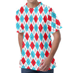 White Red And Blue Argyle Pattern Print Men's Velvet T-Shirt