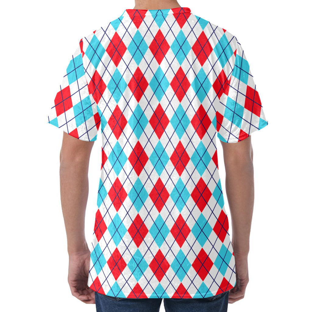 White Red And Blue Argyle Pattern Print Men's Velvet T-Shirt